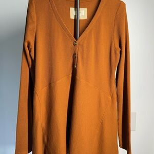 Maeve by Anthropologie Rust Orange Waffle Knit Long Sleeve Top Size L